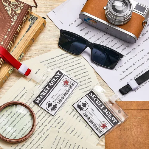Miniatura 4 de Umigy 24 etiquetas de nombre de agente secreto y lentes de sol para ver detrás de ti, insignia de agente secreto, lentes de sol para espejo