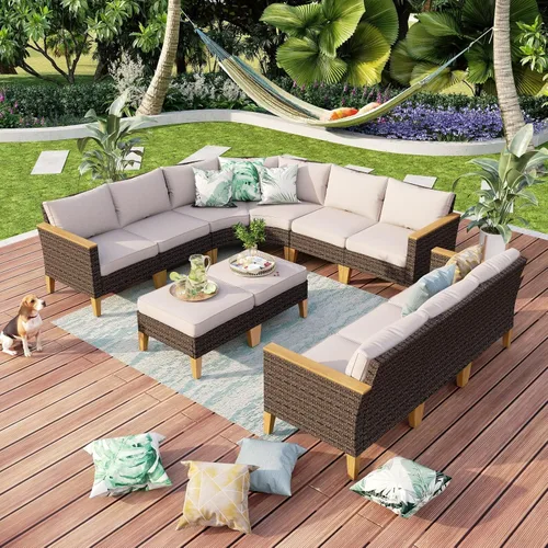 Miniatura 42 de MFSTUDIO Juego de 2 muebles de ratán para patio, sofá biplaza de mimbre para exteriores, juego de conversación para jardín, piscina, patio trasero