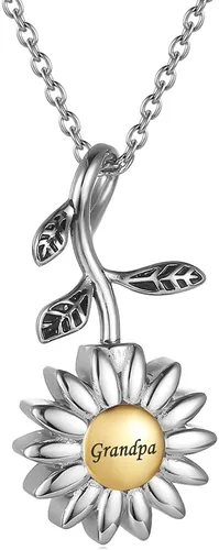 Miniatura 14 de Joyería de cremación de girasol para cenizas para mujeres, recuerdo de acero inoxidable, colgante conmemorativo, collar de urna de cremación
