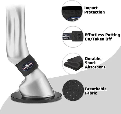 Miniatura 3 de Harrison Howard Envolturas pastern duraderas para caballos absorbentes y transpirables de protección contra impactos, se venden en pares, color negro