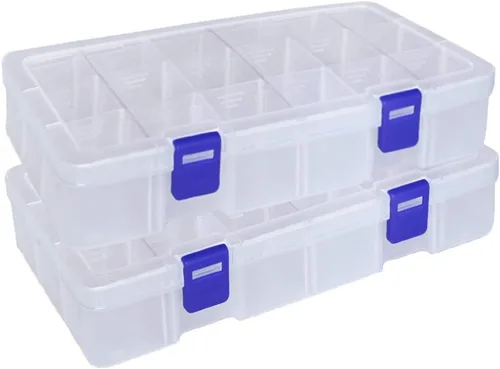 Miniatura 7 de Qualsen Paquete de 4 cajas organizadoras de plástico de 18 rejillas con divisores ajustables, caja organizadora de cuentas para joyas, cuentas