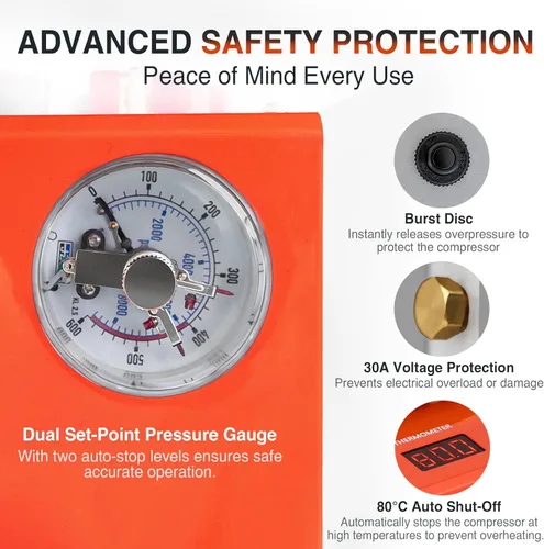Miniatura 5 de Compresor de aire PCP, máximo 5800 PSI / 40 MPa, bomba portátil de alta presión de 350 W, refrigeración por agua y aire, doble indicador de parada