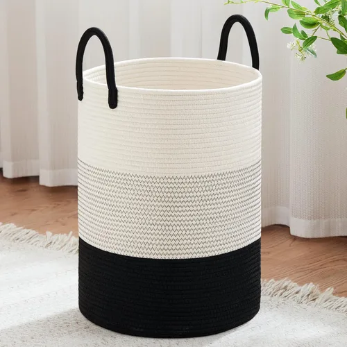 Miniatura 28 de VIPOSCO Cesta de lavandería grande, cesta de almacenamiento de cuerda tejida alta para mantas, juguetes, ropa sucia en la sala de estar, baño, Rayas
