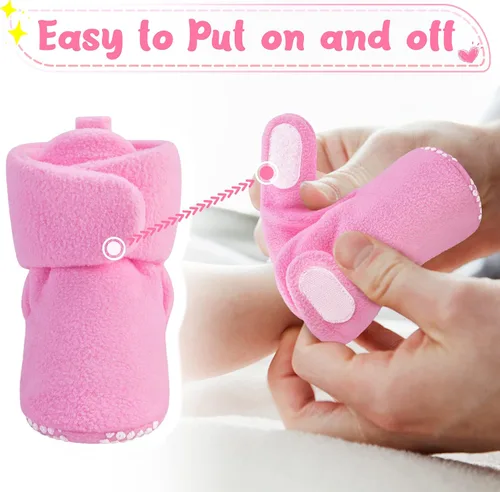 Miniatura 3 de Pro Goleem Fleece Baby Booties - Warm Cozy Baby Slippers, Easy to Put on, Soft Newborn Booties Non-Slip Adjustable Fuzzy Baby Shoes for Girls and