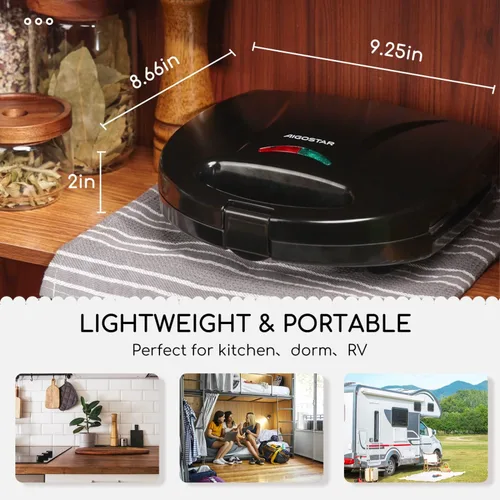 Miniatura 7 de Aigostar 2en1 Sandwichera Panini Prensa Parrilla con Placas Antiadherentes, Prensa Parrilla Eléctrica de Calefacción Doble Cara, Tostador