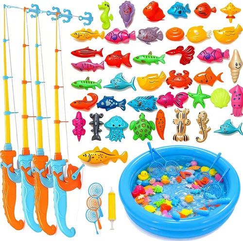 Juego de pesca magnético, juguetes de piscina para niños, mesa de agua, tina, juguete de pesca con piscina inflable, piscina de agua juguetes al