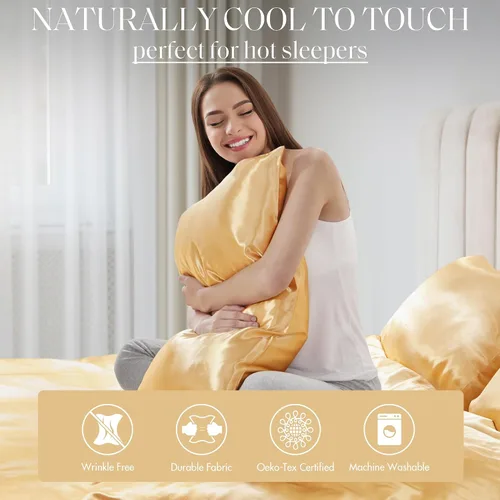 Miniatura 71 de Madison Park Essentials - Juego de sábanas de satén de lujo y sedoso con brillo natural, bolsillo elástico de 14 pulgadas para colchones de hasta 16