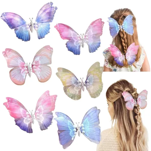 6 pinzas grandes de mariposa para el cabello para niñas y mujeres, grandes antideslizantes y fuertes pinzas de metal para el cabello, pinzas para el
