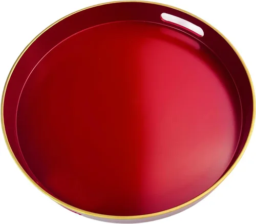 Miniatura 23 de Bandeja decorativa azul para mesa de café, bandeja de servir redonda de plástico con cuentas para encimera de cocina, otomana, sala de estar, (13")
