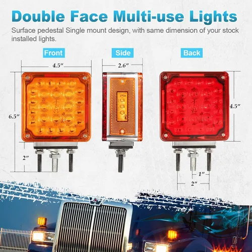 Miniatura 6 de Partsam 2 piezas cuadradas de doble cara para guardabarros de doble cara, 52 luces LED ámbar/rojo, luces de pedestal LED de doble cara impermeable