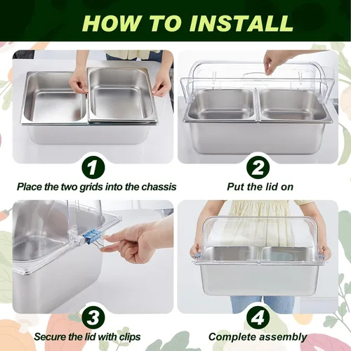 Miniatura 3 de Tessco for you 16 piezas de contenedor de condimentos para servir alimentos y especias, con tapa, para exhibición en mostrador, enfriado, de acero