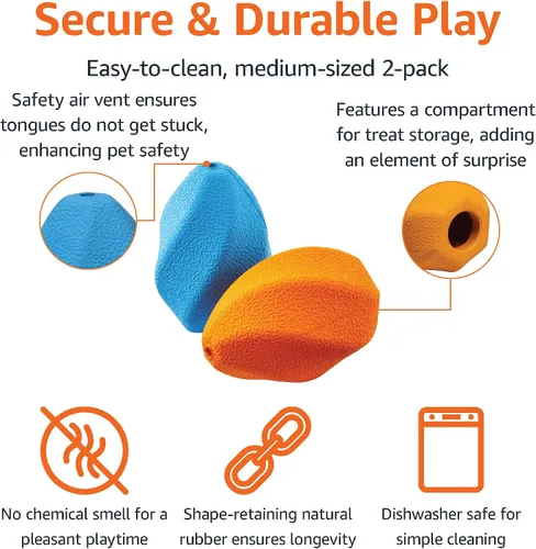 Miniatura 3 de Amazon Basics Juguete Interactivo para Perros Dispensador de Golosinas de Enriquecimiento para Masticar, Mediano, Multicolor, Paquete de 2