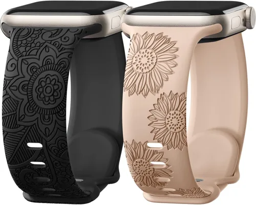 Miniatura 11 de Odbeai Correa deportiva de silicona suave con grabado floral compatible con Apple Watch de 1.496 pulgadas, 1.575 pulgadas, 1.614 pulgadas, 1.654