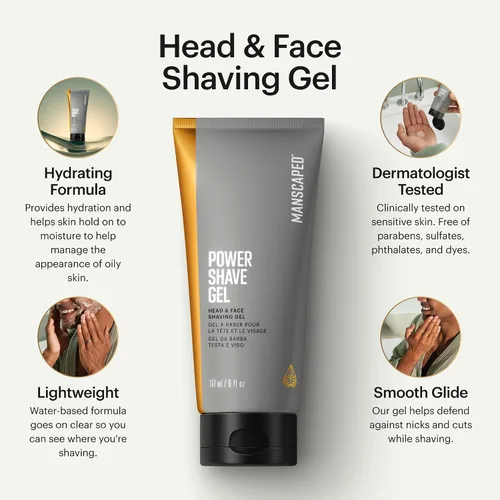 Miniatura 2 de MANSCAPED® Power Shave Gel Gel calmante para la cabeza y la cara para hombre, con hamamelis y exfoliantes líquidos suaves para ayudar a defenderse