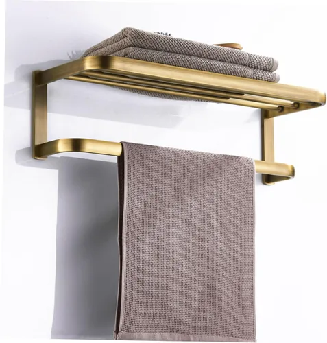 Miniatura 8 de Homoyoyo Retro Brass Bathroom Wall-Mounted Storage Rack High Load Towel Holder Shelf for Bath and Hand Towels Easy Installation Space-Saving