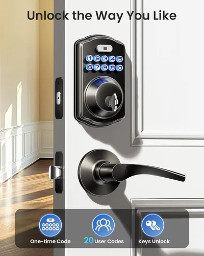 Miniatura 2 de Veise Cerradura de puerta de entrada sin llave con 2 manijas de palanca, cerrojo electrónico para teclado, juego de cerradura digital inteligente