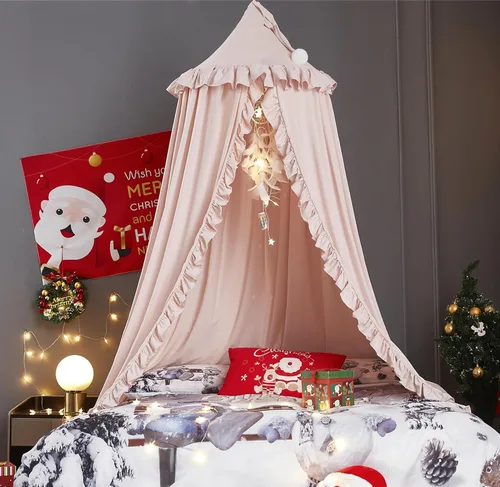 Miniatura 11 de VETHIN Dosel de cama para niñas, Princesa Cúpula Redonda de Ensueño Mosquitera Ropa de Cama Habitación de Niñas Castillo Tienda de Juego Colgante