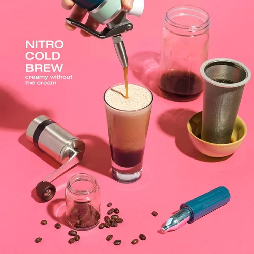 Miniatura 5 de Cafetera Nitro de 1 litro, cafetera de aluminio Nitro Cold Brew con boquilla especial de difusor de nitro y cafetera fría con tarro Mason