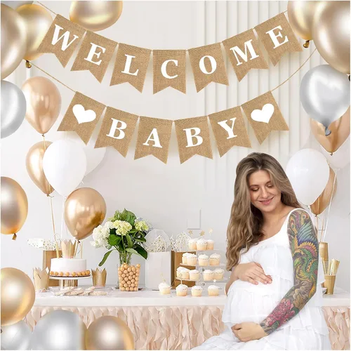 Miniatura 4 de Cartel de bienvenida para bebé, cartel de bienvenida de arpillera para bebé, decoraciones de baby shower, letreros de anuncio de bebé para niño