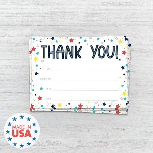 Miniatura 6 de Colorful Stars Thank You Flat Cards / 20 Gender Neutral Kids Fill In Gratitude Note Cards With White Envelopes / 4 5/8" x 6 1/4" Birthday Party