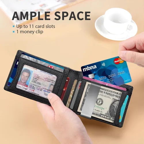 Miniatura 82 de RUNBOX - Carteras delgadas para hombre, cartera de piel con pinza para el dinero, cartera de bolsillo frontal con bloqueo RFID, tarjetero