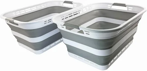 Miniatura 10 de SAMMART Cesta de lavandería de plástico plegable de 42L (11 galones) - Contenedor/Organizador de almacenamiento plegable emergente - Tina de lavado