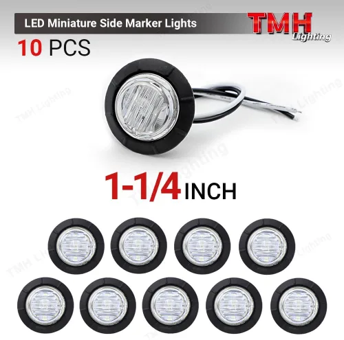 Miniatura 2 de TMH Luces marcadoras laterales redondas de 1-1/4 pulgadas, 6 luces LED de bala blanca, luces marcadoras LED de remolque, montaje en superficie