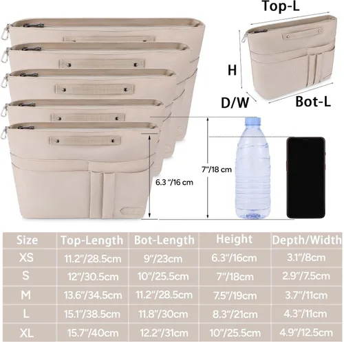 Miniatura 2 de HyFanStr Organizador de bolso para bolsos, organizador de bolsa de mano, bolsa con cremallera para mujer, organizador de bolso interior con 15