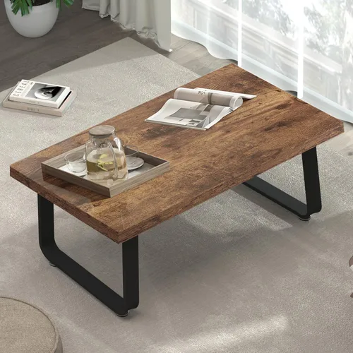 Miniatura 6 de HSH - Mesa de centro rústica, mesa central de madera industrial y metal, mesa de café minimalista de roble estilo granja para la sala de estar, mesa
