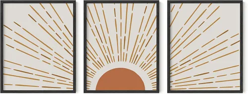 Miniatura 95 de HAUS AND HUES Arte de pared bohemia moderna de mediados de siglo - Arte boho, neutro, decoración de pared con sol (Marco negro, 12x16)