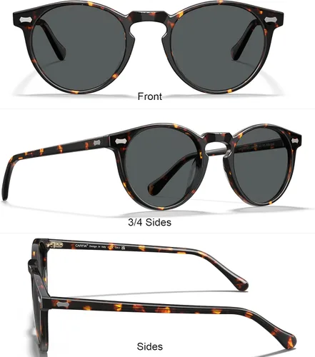 Miniatura 47 de CARFIA Gafas de sol polarizadas de acetato redondo para mujer, protección UV de cara pequeña con funda de cuero CA5288
