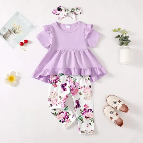 Miniatura 11 de Kucnuzki Conjunto de ropa para bebé niña pequeña, camisa de manga con volantes, pantalón floral, ropa de otoño e invierno para niña