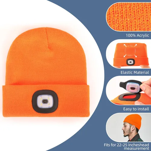 Miniatura 3 de YMHB - Gorro unisex con luz, LED recargable por USB, gorro de luz nocturna, para relleno de calcetines de Navidad, regalos para hombres, papás