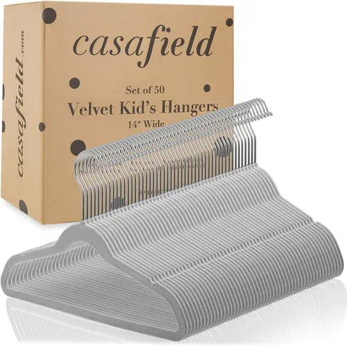 Miniatura 4 de Casafield 50 perchas de terciopelo para niños - Tamaño de 14 pulgadas para ropa de niños - Gris