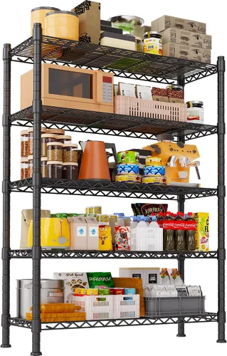 Miniatura 8 de YOHKOH Estante de almacenamiento de metal de 5 alambres, estantes ajustables para lavandería, baño, cocina, despensa, armario