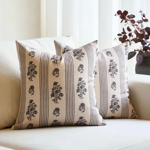 Miniatura 13 de Amor Virisso Fundas de almohada florales para sofá 18x18 Juego de 2 Fundas de almohada con estampado en bloque Fundas de almohada decorativas