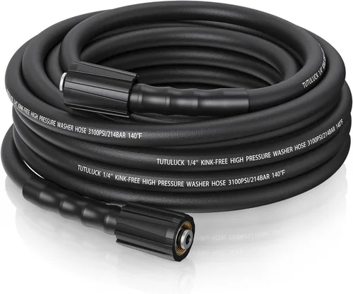Manguera de lavado a presión de 25 pies, 3100 PSI 1/4 pulgadas, flexible resistente a las torceduras, manguera de repuesto de alta presión de rosca
