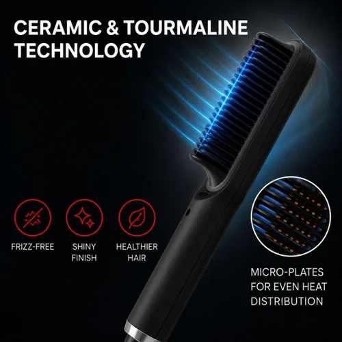 Miniatura 3 de GAMMA+ Cepillo de cerámica y turmalina para alisar el cabello con tecnología Cool Touch, antiencrespamiento, peinado rápido, cerdas frescas al