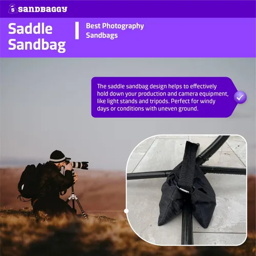 Miniatura 6 de Sandbaggy Sillín de arena (negro) – Viene prellenado con 15 libras de arena (capacidad de peso de 25 libras) – Pesas para fotografía, tiendas