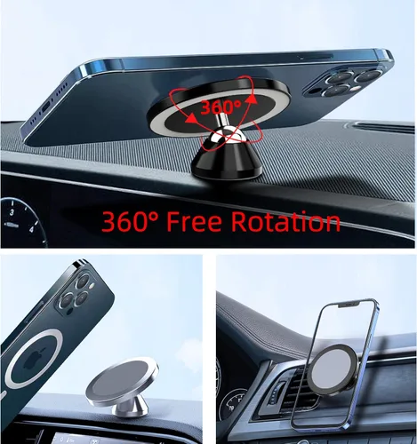 Miniatura 3 de Soporte magnético para teléfono para automóvil, [2 grupos imán súper fuerte] [rotación de 360°] Soporte universal de montaje para tablero de Negro