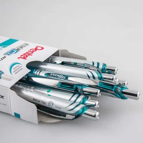 Miniatura 2 de Pentel EnerGel RTX - Bolígrafo retráctil de gel líquido, punta de metal, paquete de 12 unidades, (0.7 mm), línea media, azul turquesa, caja de 12