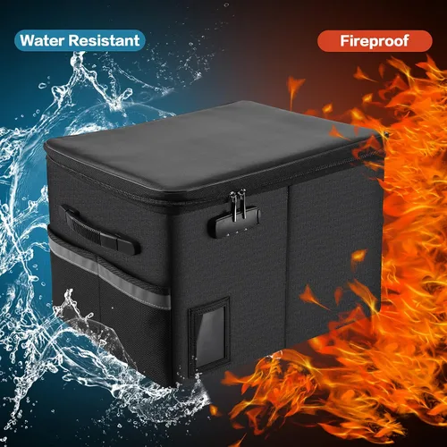 Miniatura 2 de TOMKID Archivador ignífugo con cerradura, organizador de documentos ignífugo, caja de archivos plegable, archivador con asa para certificaciones