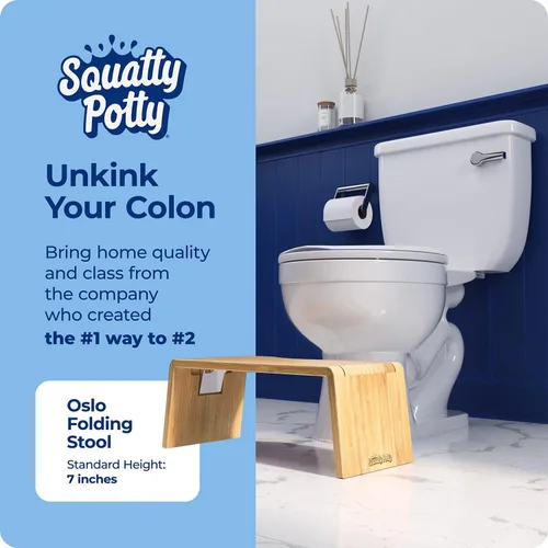 Miniatura 2 de Taburete de inodoro plegable Squatty Potty Oslo de bambú – 7 pulgadas, taburete de baño plegable para niños y adultos – Marrón, portátil y que