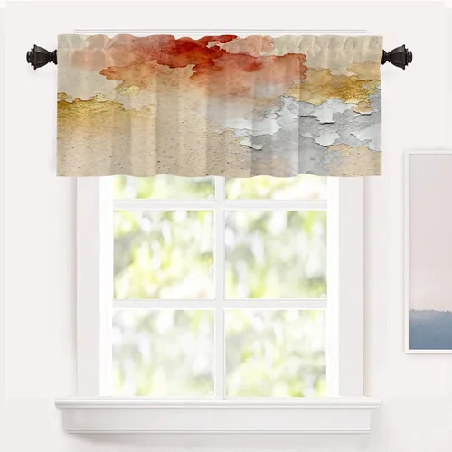 Miniatura 139 de Shrahala Beige and Orange Abstract Art Brushstrokes Blackout Curtain Tiers, Abstract Oil Paint Kitchen Valance Light Blocking Tier Drapes with Rod