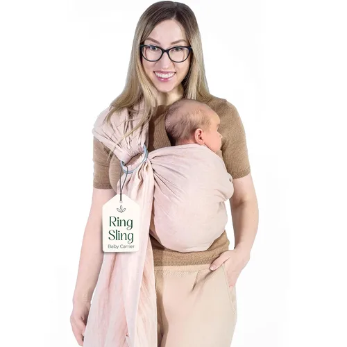 Miniatura 12 de Portabebés con Eslinga de Anillo - Probado en Laboratorio de EE. UU., 100% Algodón Muslin Natural, Eslinga de Anillo transpirable y ergonómica Beige