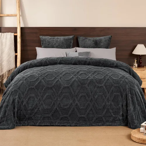PHF Manta de Vellón Sherpa Esponjosa Tamaño Individual para Invierno, Cálida y Acogedora, 510GSM Manta de Vellón Mechudo 3D con Mechones para Sofá