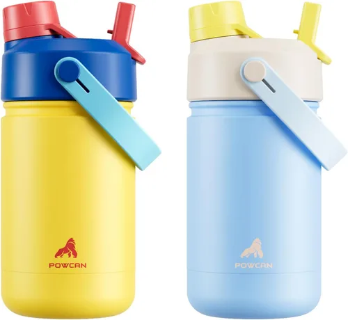 Miniatura 15 de POWCAN - Botella de agua con aislamiento de 18 onzas, con tapa de boquilla y pajilla 2 en 1, fría 24 horas, a prueba de fugas, apta para portavasos