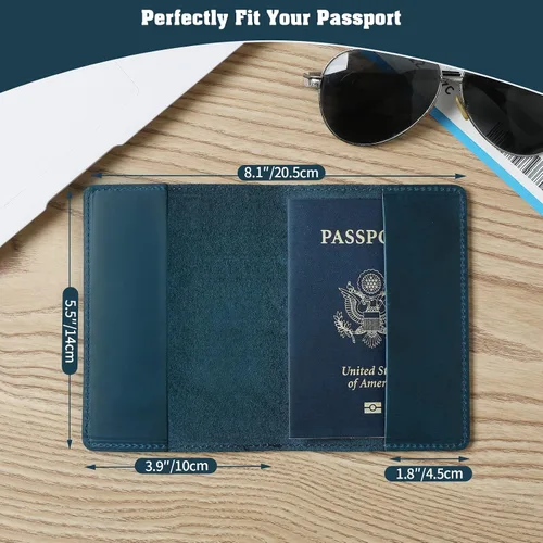 Miniatura 2 de Jack&Chris Funda de cuero para pasaporte, funda de viaje para hombres y mujeres, azul (Blue1), Casual