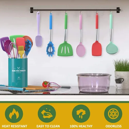Miniatura 5 de Umite Chef Juego de Utensilios de Cocina, 15 piezas Juego de Utensilios de Cocina de Silicona para Cocinar, Silicona Antiadherente con Mango