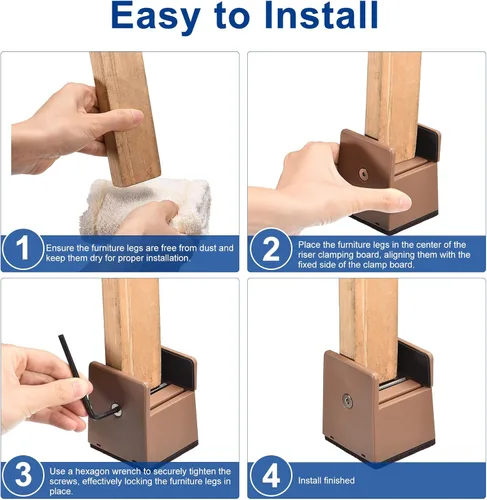 Miniatura 5 de uxcell Elevadores de cama de 2 pulgadas con abrazadera de tornillo ajustable, 4 elevadores de muebles para cama, escritorio, sofá, mesa, apto